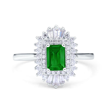 Emerald Cut Vintage Wedding Ring Simulated Green Emerald CZ 925 Sterling Silver